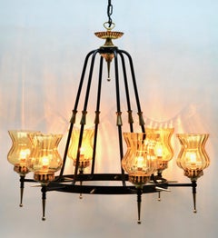 Pendant Light Forget Metal and Solid Brass Details Whit Optical Lampshades