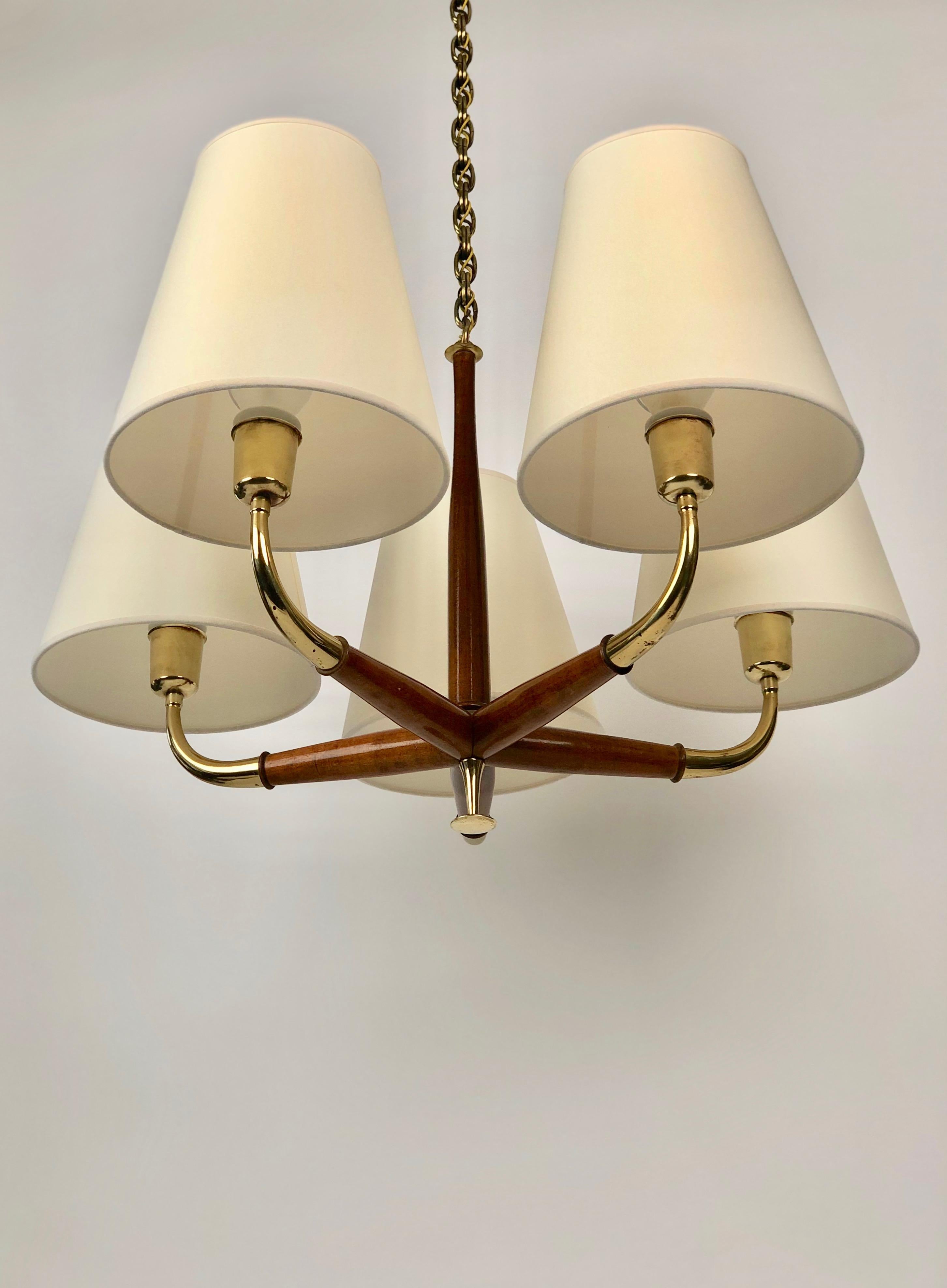 Modern Pendant Light from Josef Frank, 1930's in Brass and Walnut  For Sale