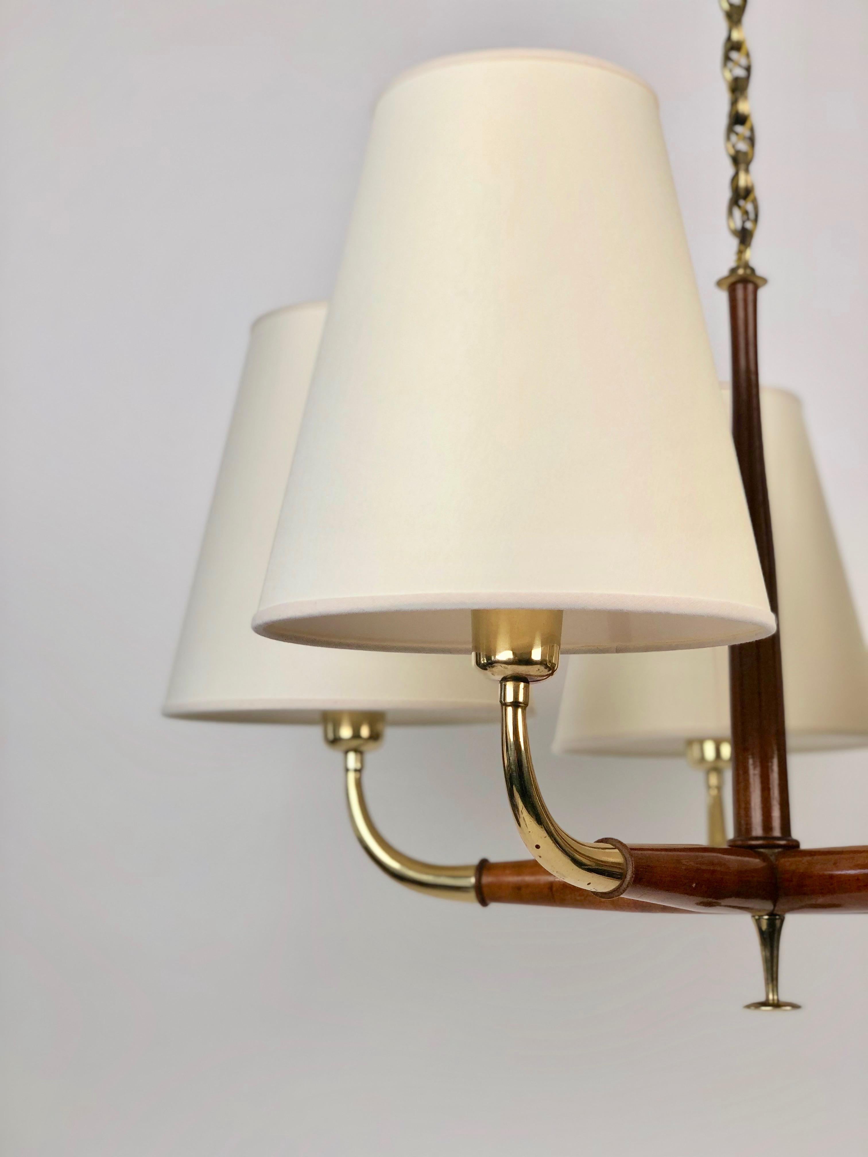 Austrian Pendant Light from Josef Frank, 1930's in Brass and Walnut  For Sale