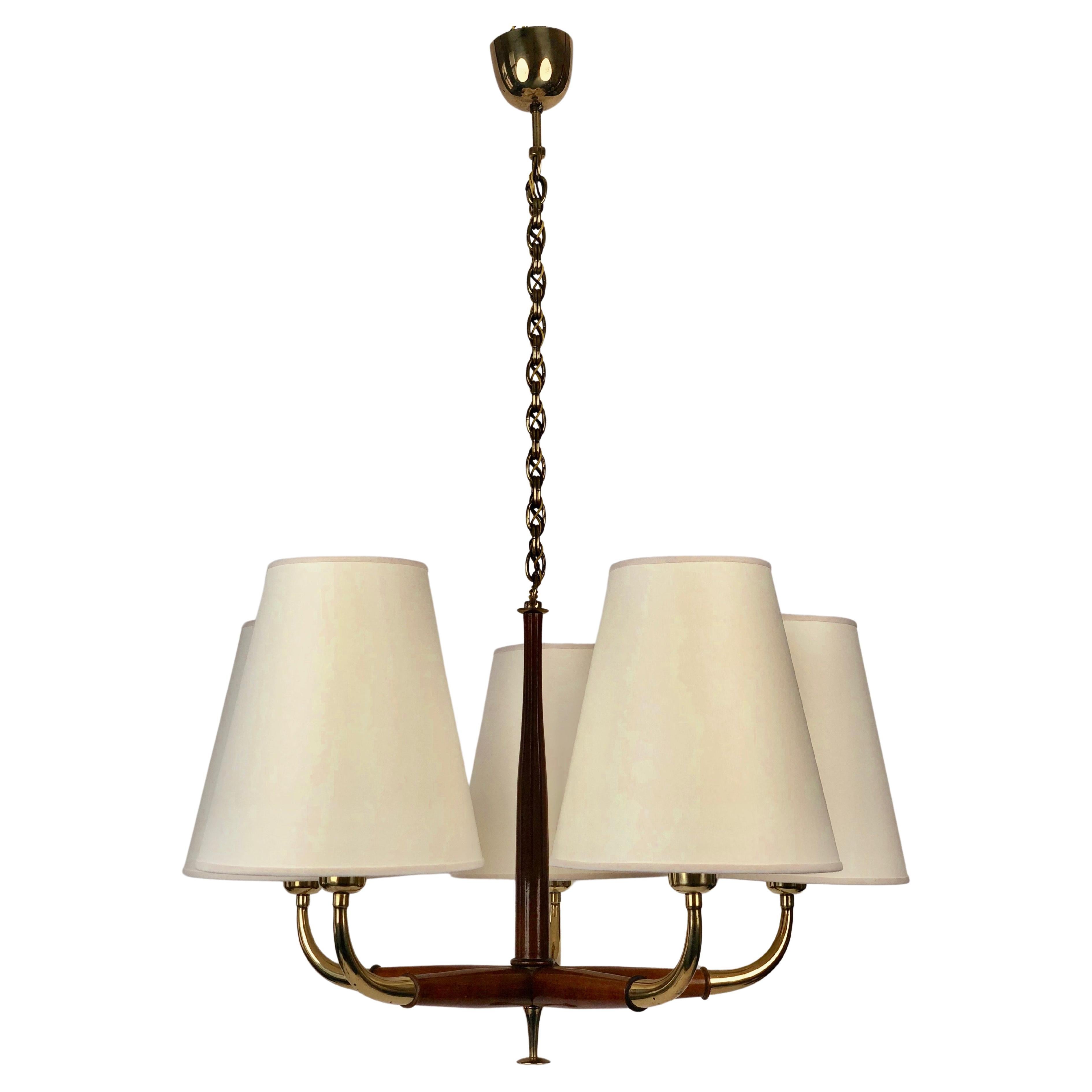 Lampada a sospensione di Josef Frank, anni '30 in ottone e noce
