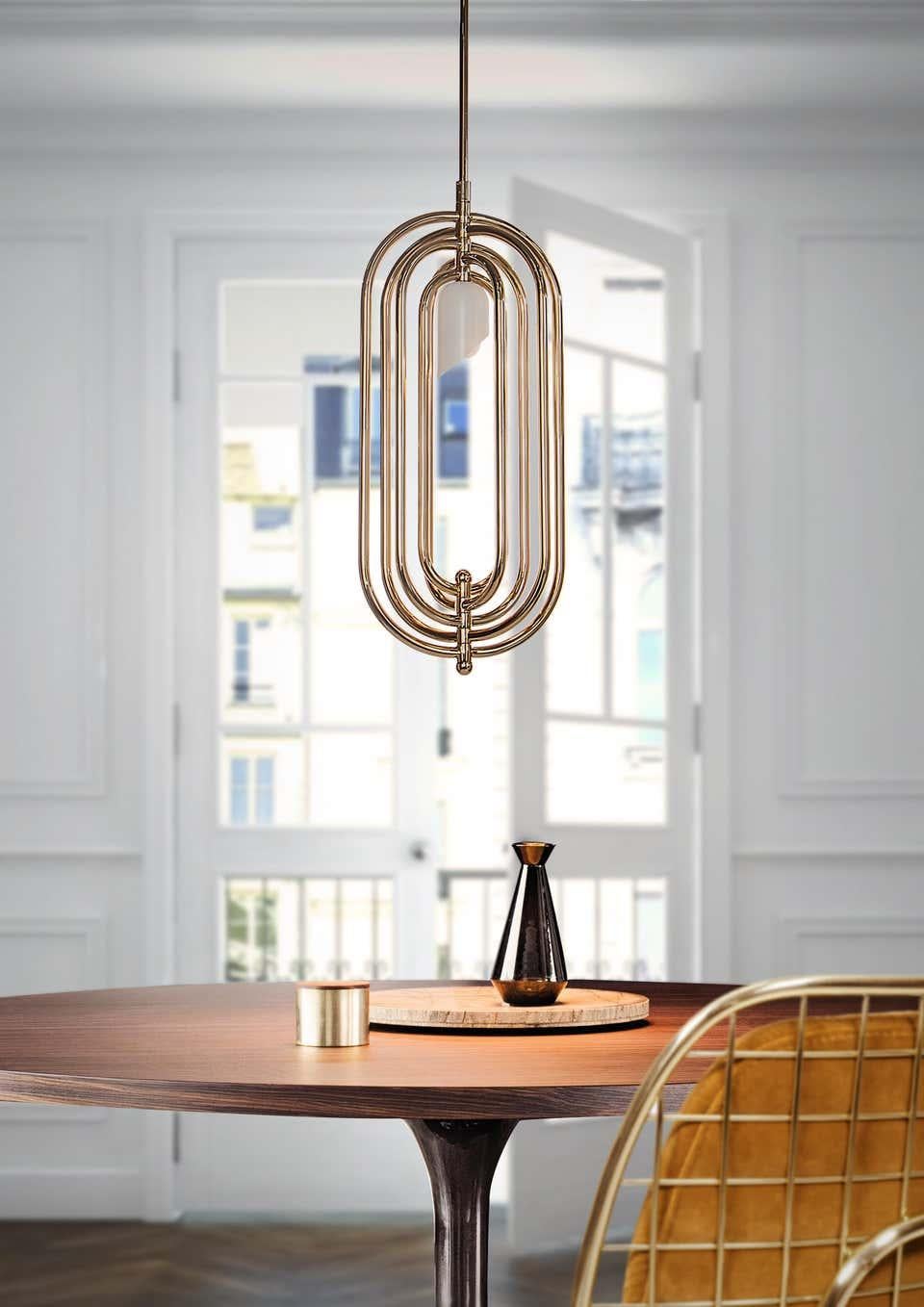 Pendant Light in Brass and Aluminum with Tube Details In New Condition For Sale In Saint-Ouen, FR