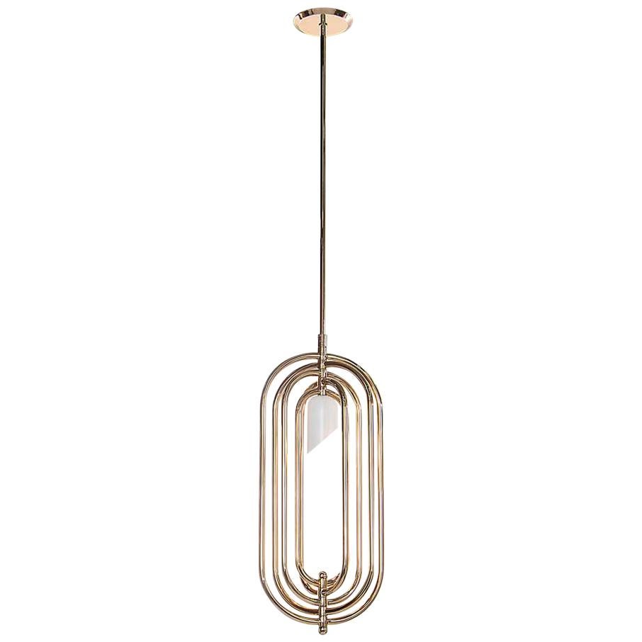Pendant Light in Brass and Aluminum with Tube Details For Sale