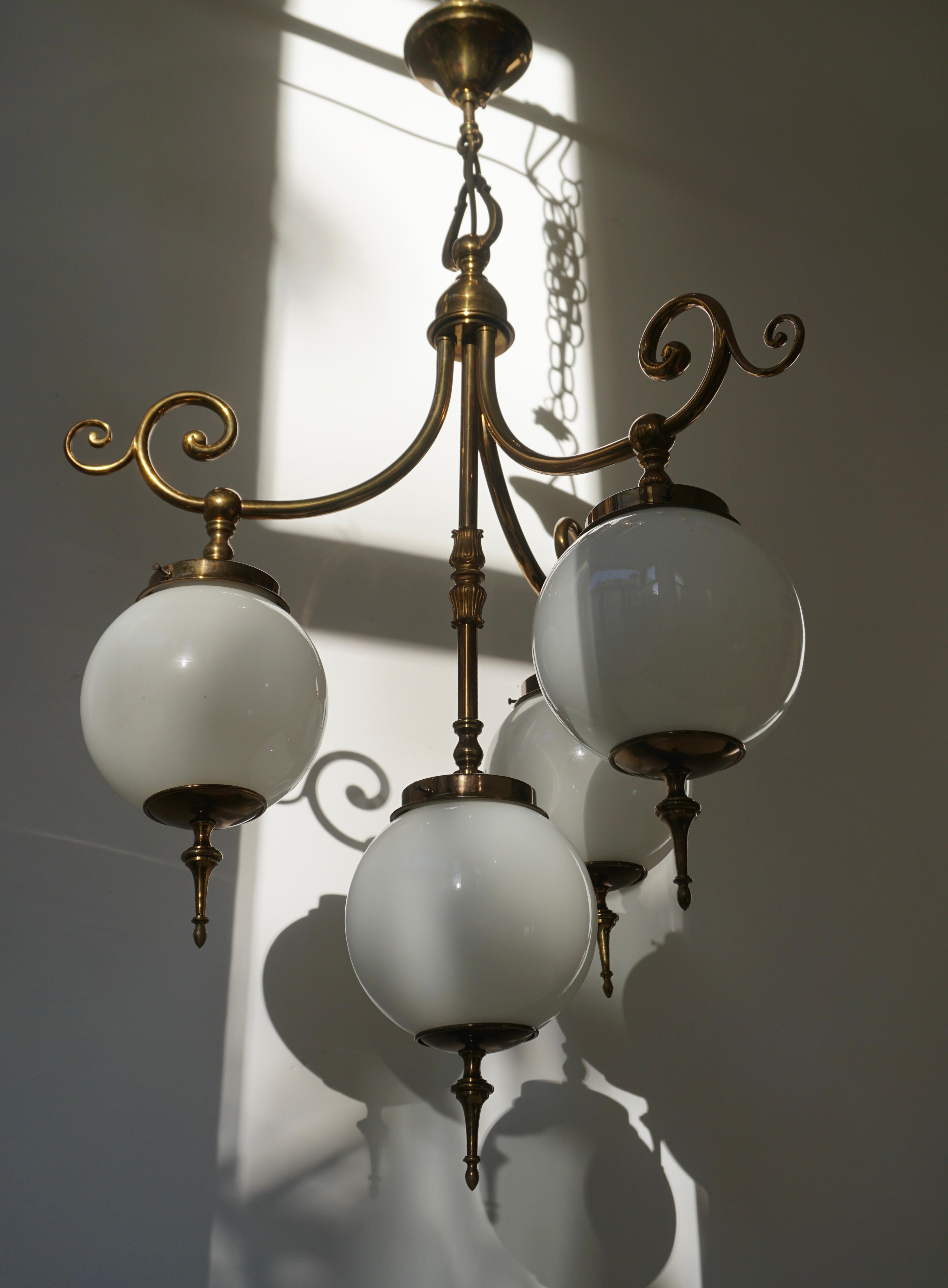 Pendant Light in Brass and Opaline Glass 4