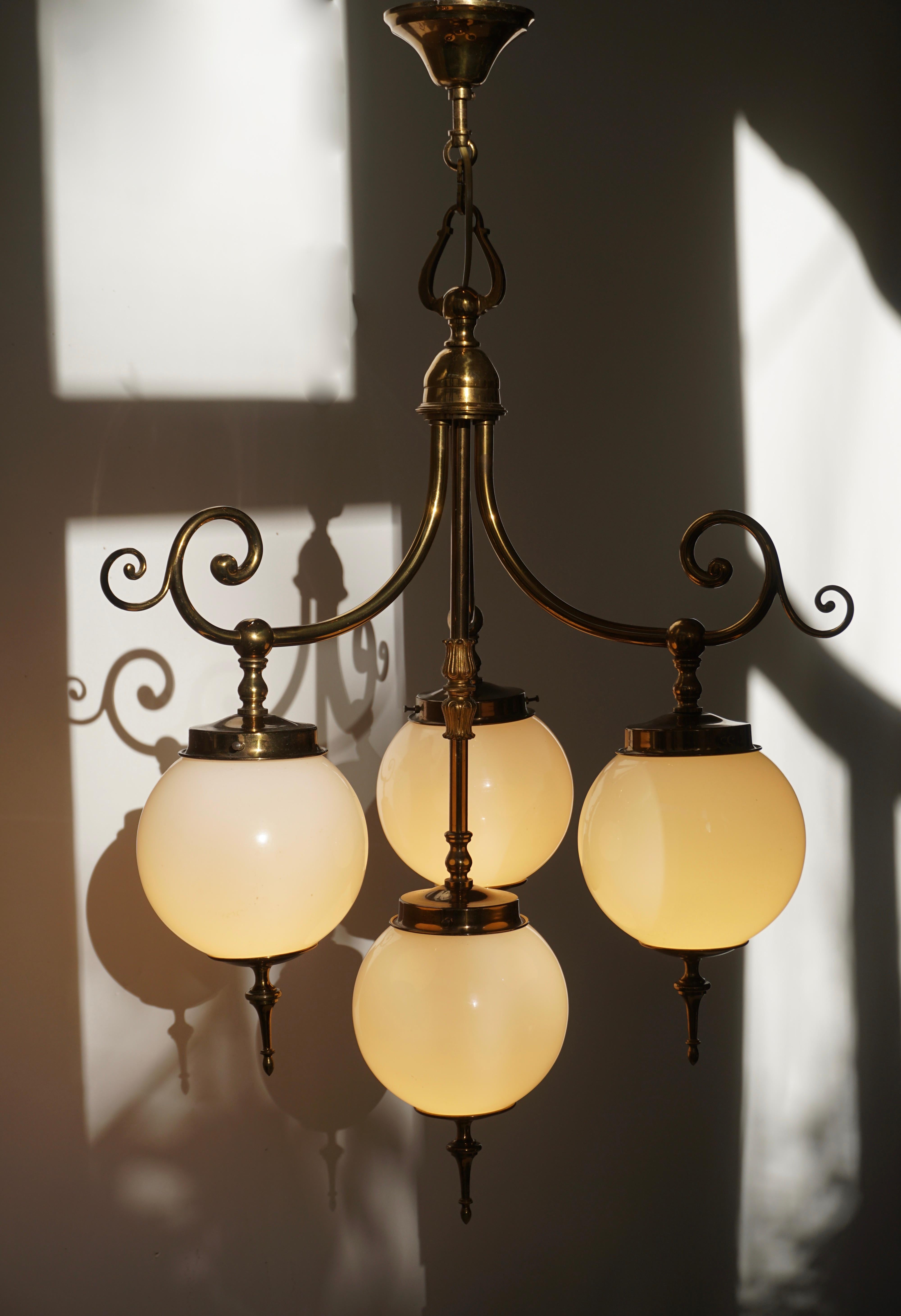 Pendant Light in Brass and Opaline Glass 5