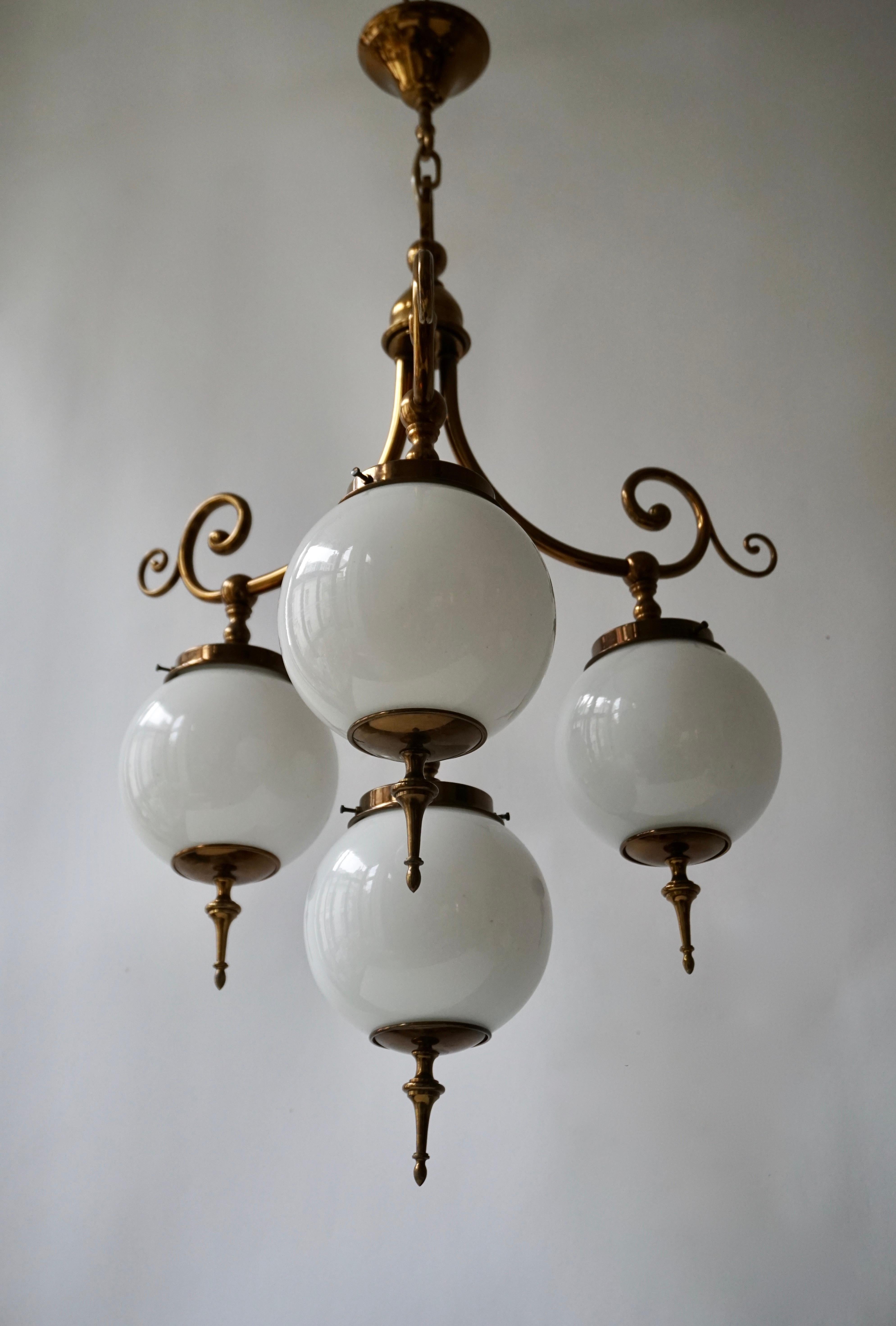 Pendant Light in Brass and Opaline Glass 6