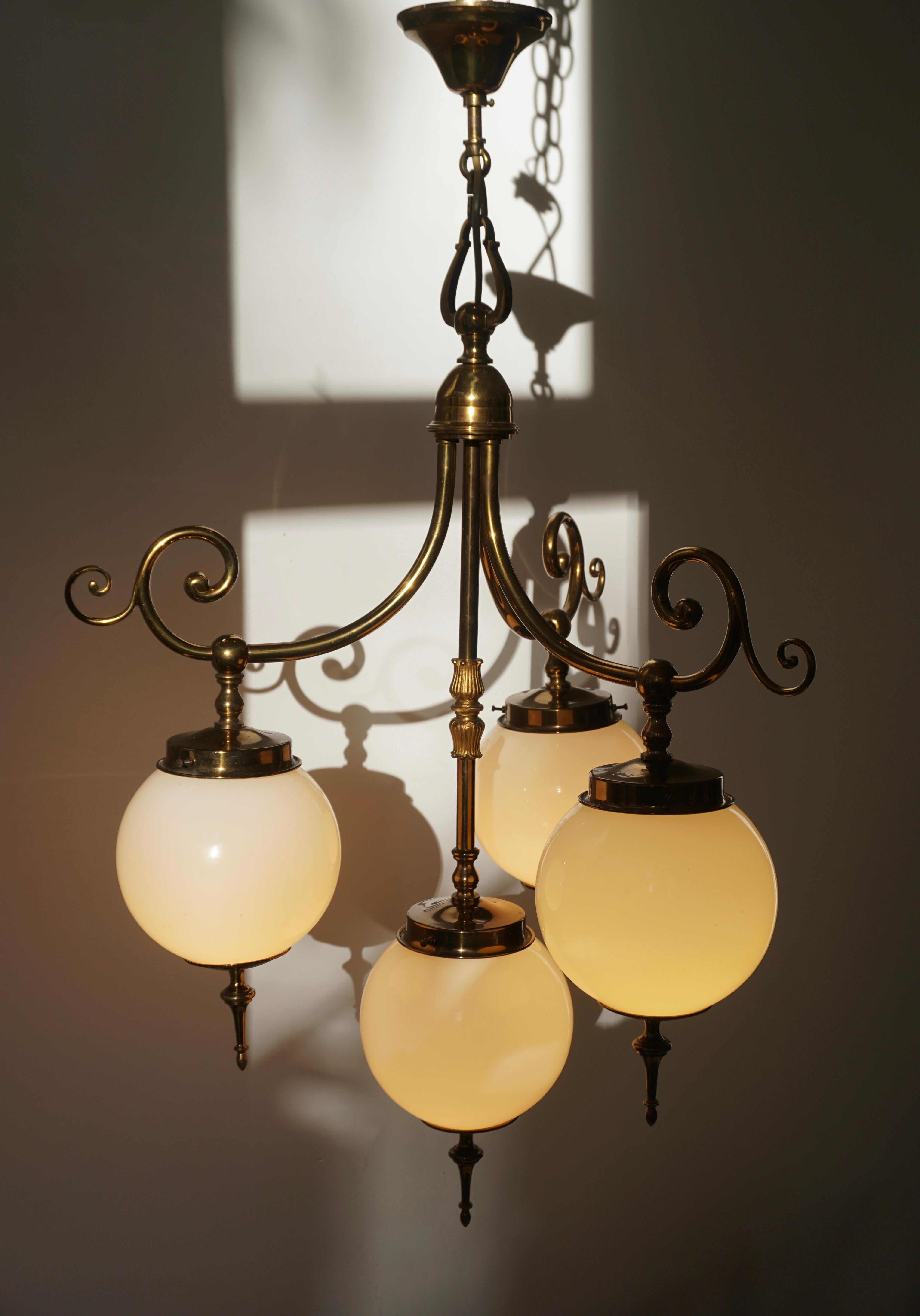Pendant Light in Brass and Opaline Glass 1