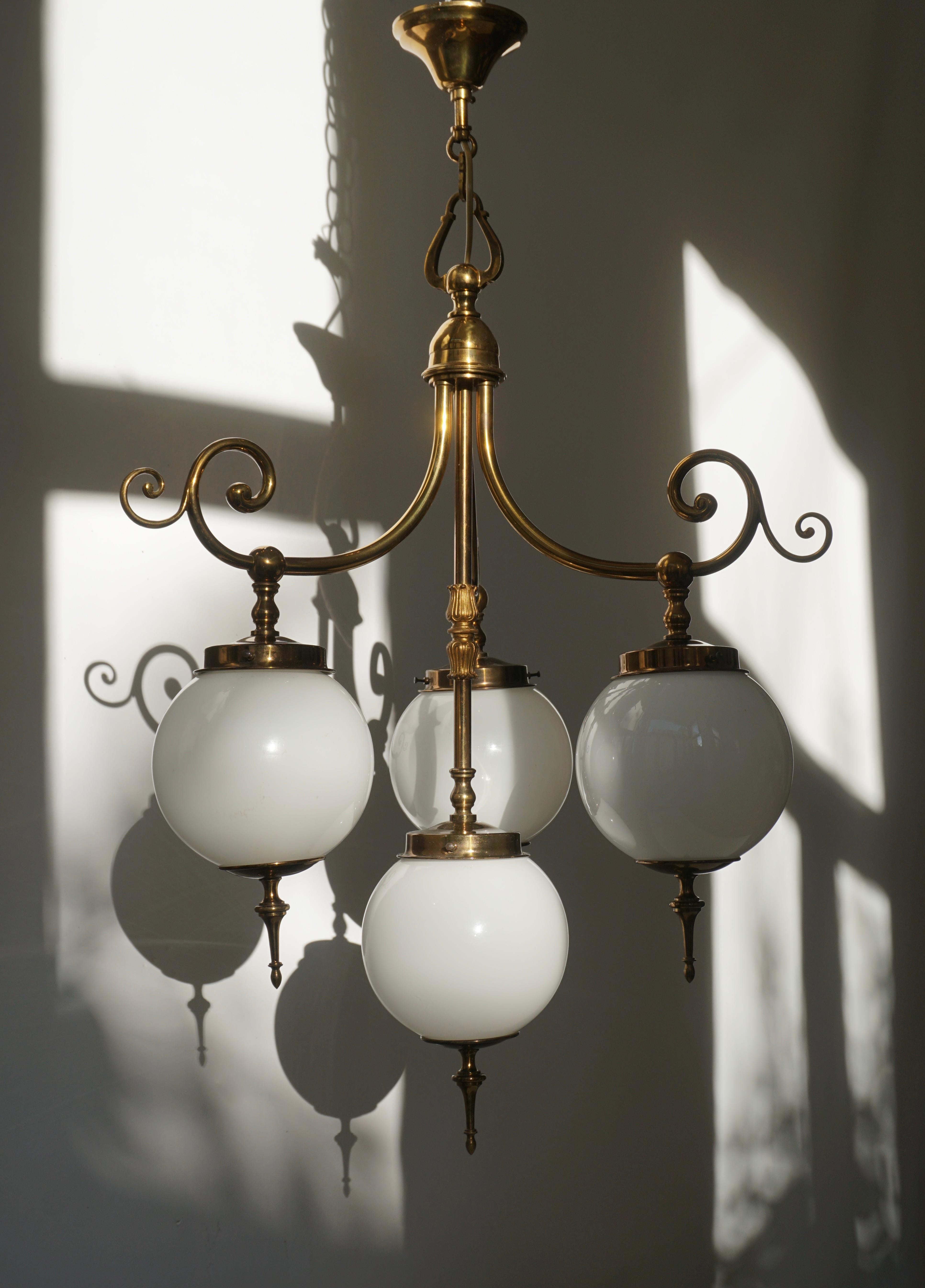 Pendant Light in Brass and Opaline Glass 2