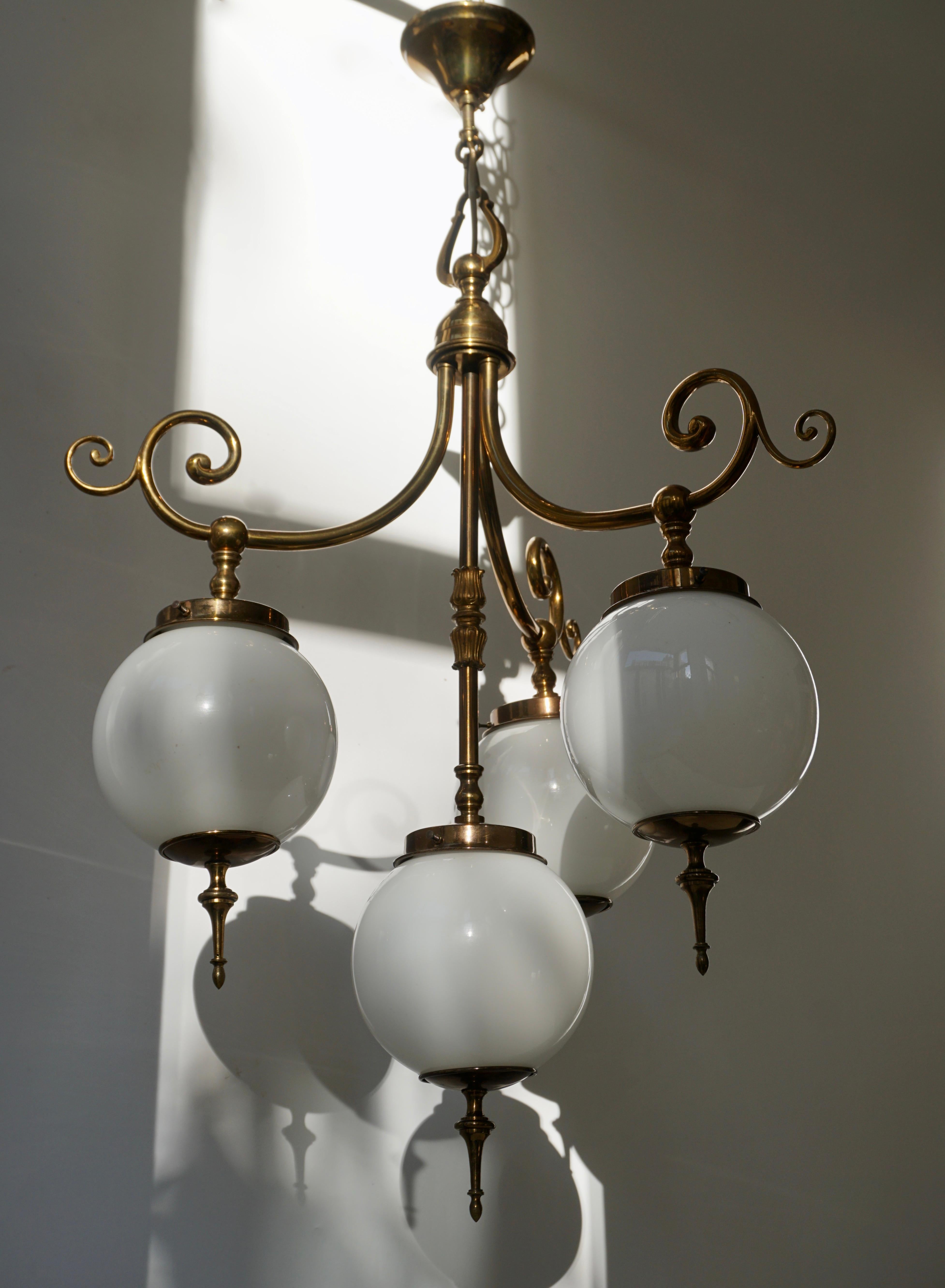 Pendant Light in Brass and Opaline Glass 3