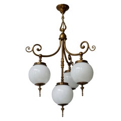 Pendant Light in Brass and Opaline Glass