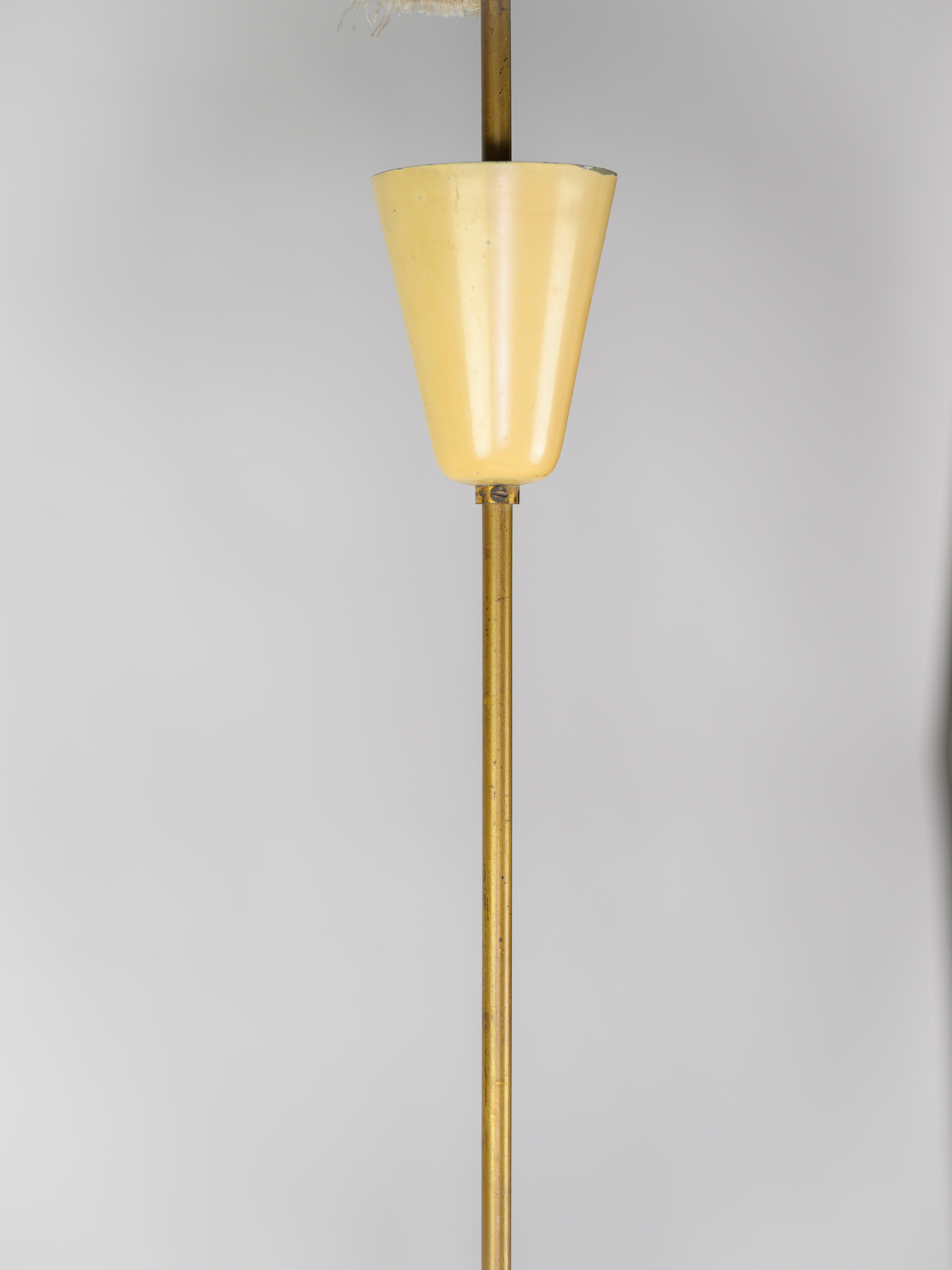 Pendant light in brass, glass and laquered metal design by Angelo Lelli circa 50 For Sale 3