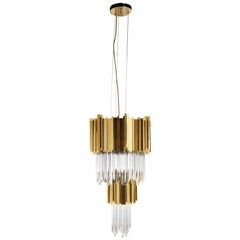 Pendant Light in Brass with Crystal Glass Details