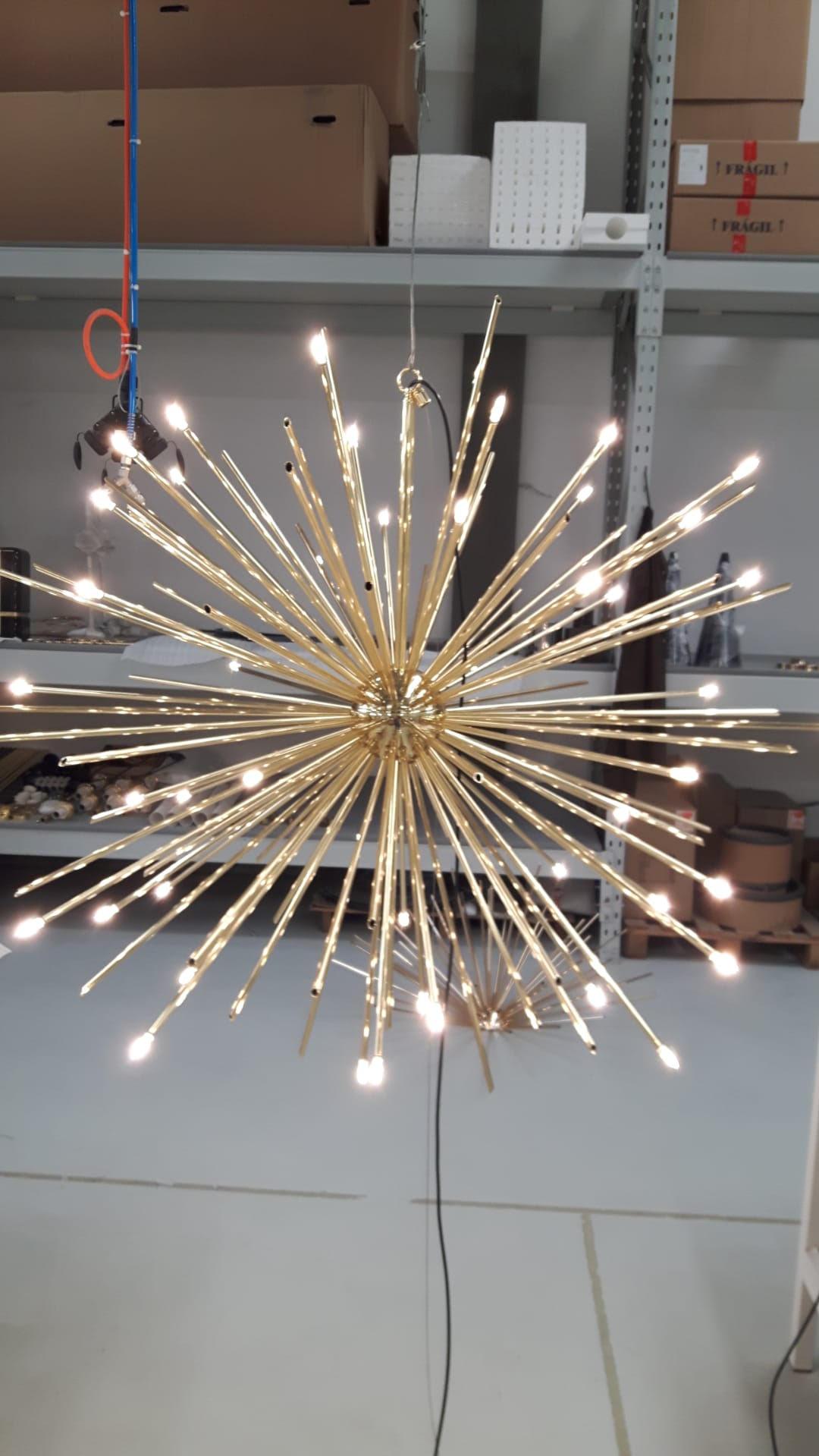 Contemporary Pendant Light in Brass with Gold-Plated Finish For Sale