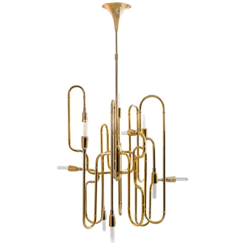 Pendant Light in Brass with Gold-Plated Finish For Sale