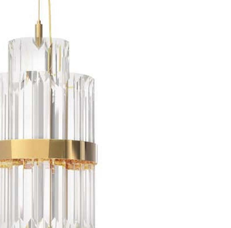 European Pendant Light in Crystal Glass with Brass Ring For Sale