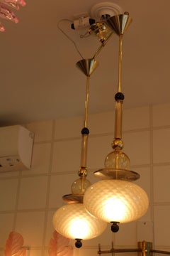 Pendant Light in Pink, Yellow and Black Murano Glass