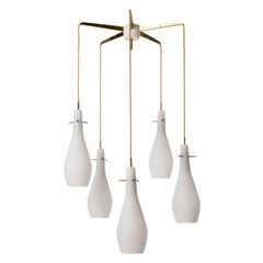Pendant Light Kalmar 'Pendelstern', Brass Opaline Frosted White Milk Glass, 1960