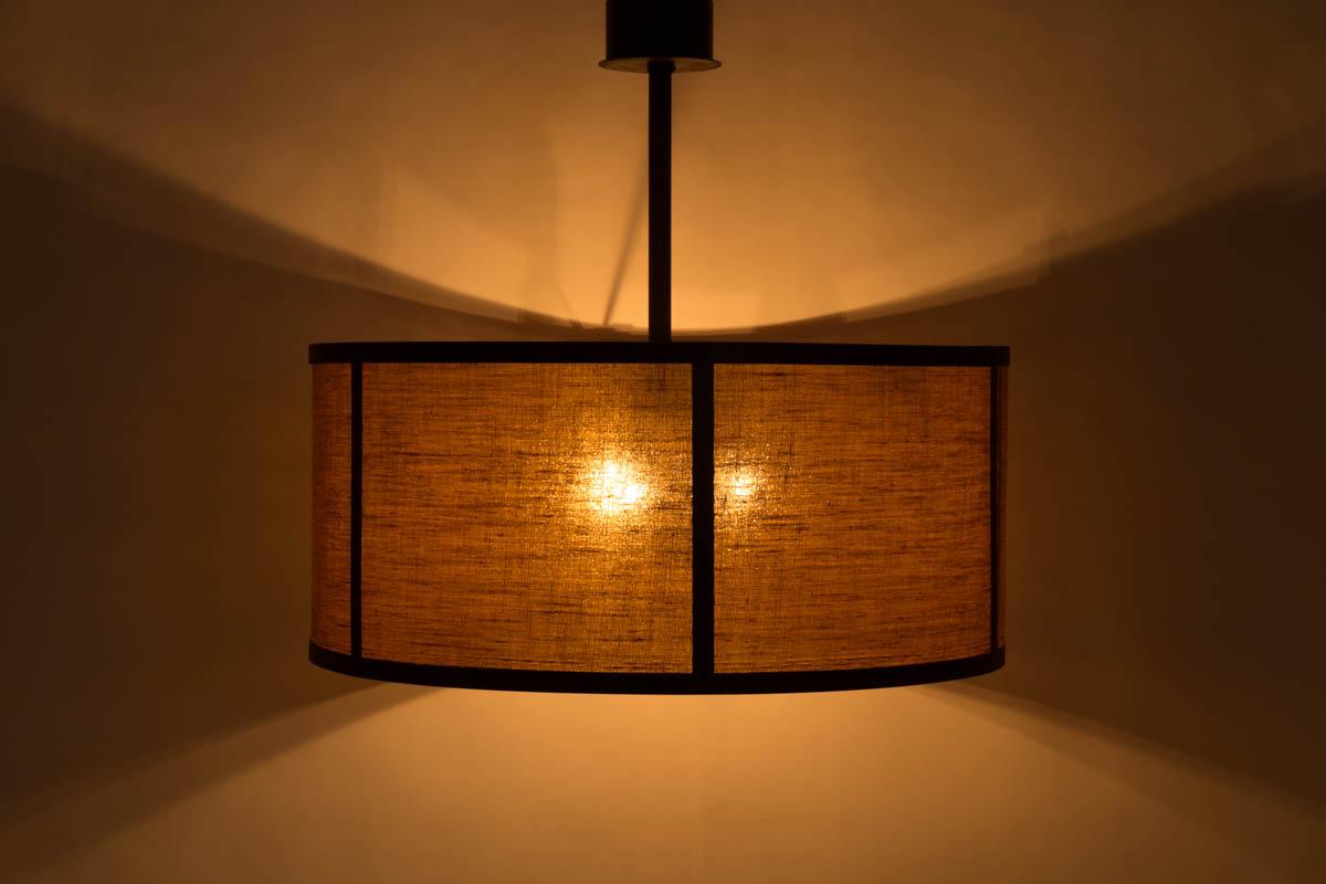 Late 20th Century Pendant Light Large Model in Black Metal and Jute Shade, France 1950