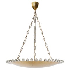 Pendant Light Uplight Bowl by Rupert Nikoll, Brass Cut Crystal Glass, 1960s