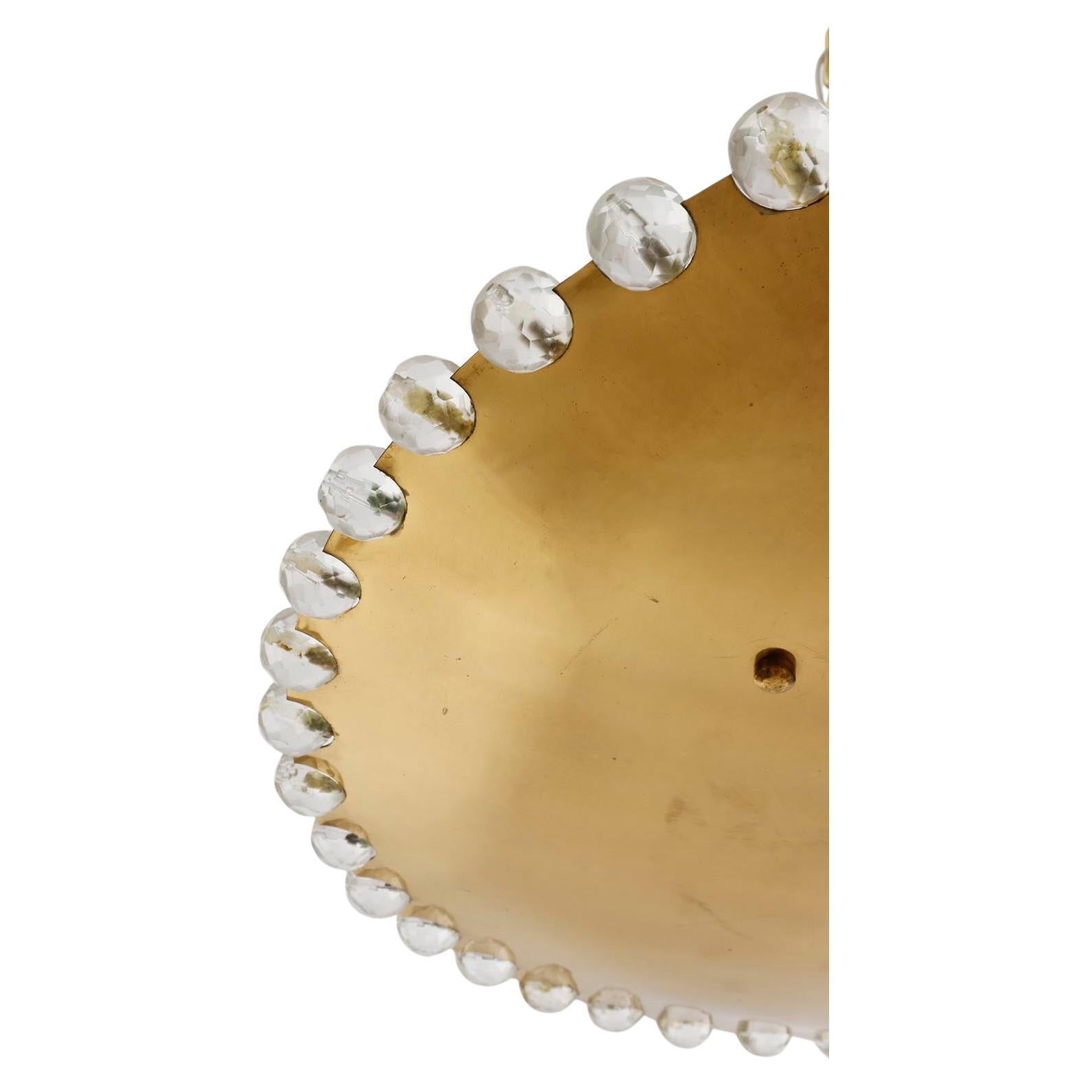 Mid-Century Modern Pendant Light Uplight Bowl by Rupert Nikoll, Brass Cut Crystal Glass, 1960s For Sale
