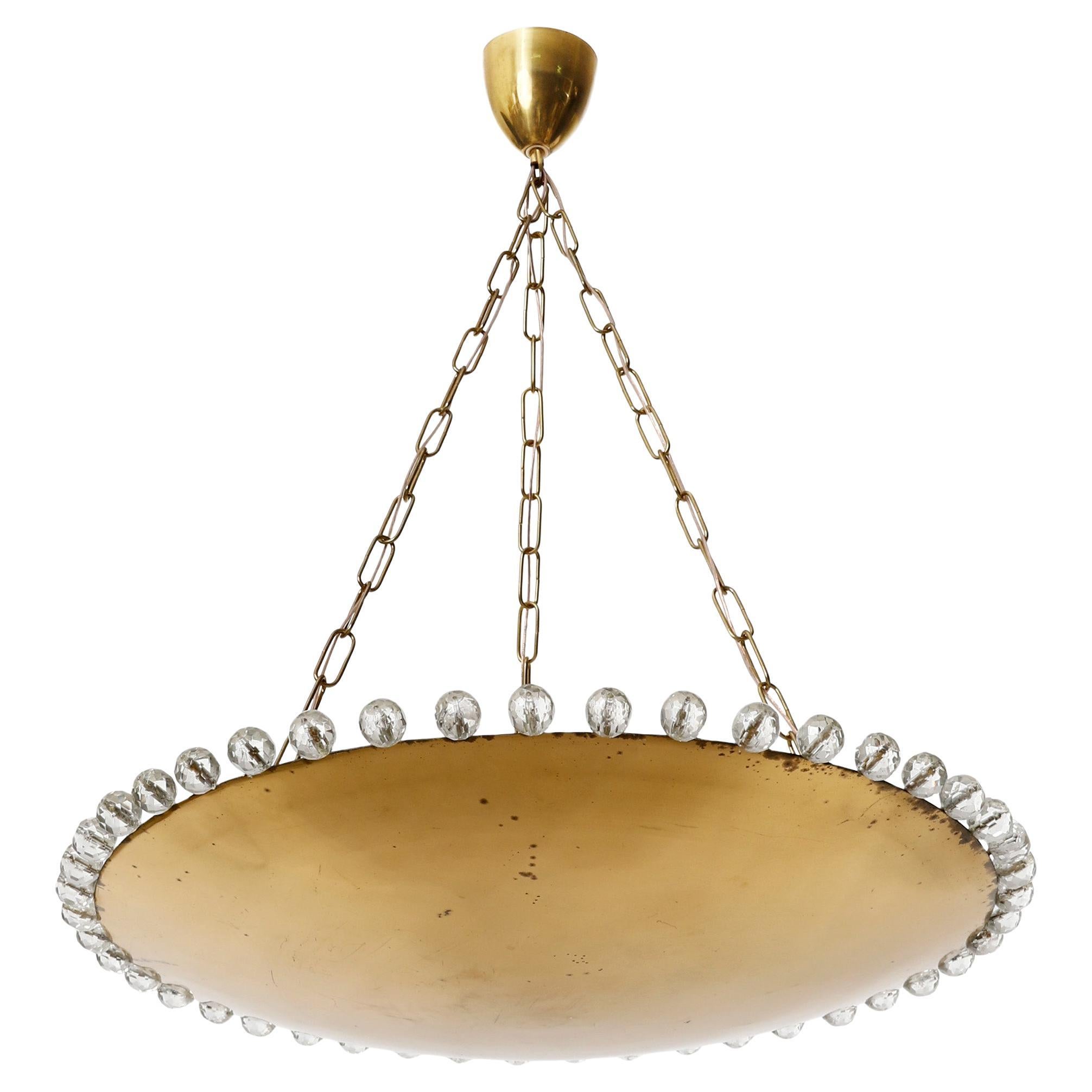 Lámpara colgante Uplight Bowl de Rupert Nikoll, Cristal tallado en latón, años 60 en venta
