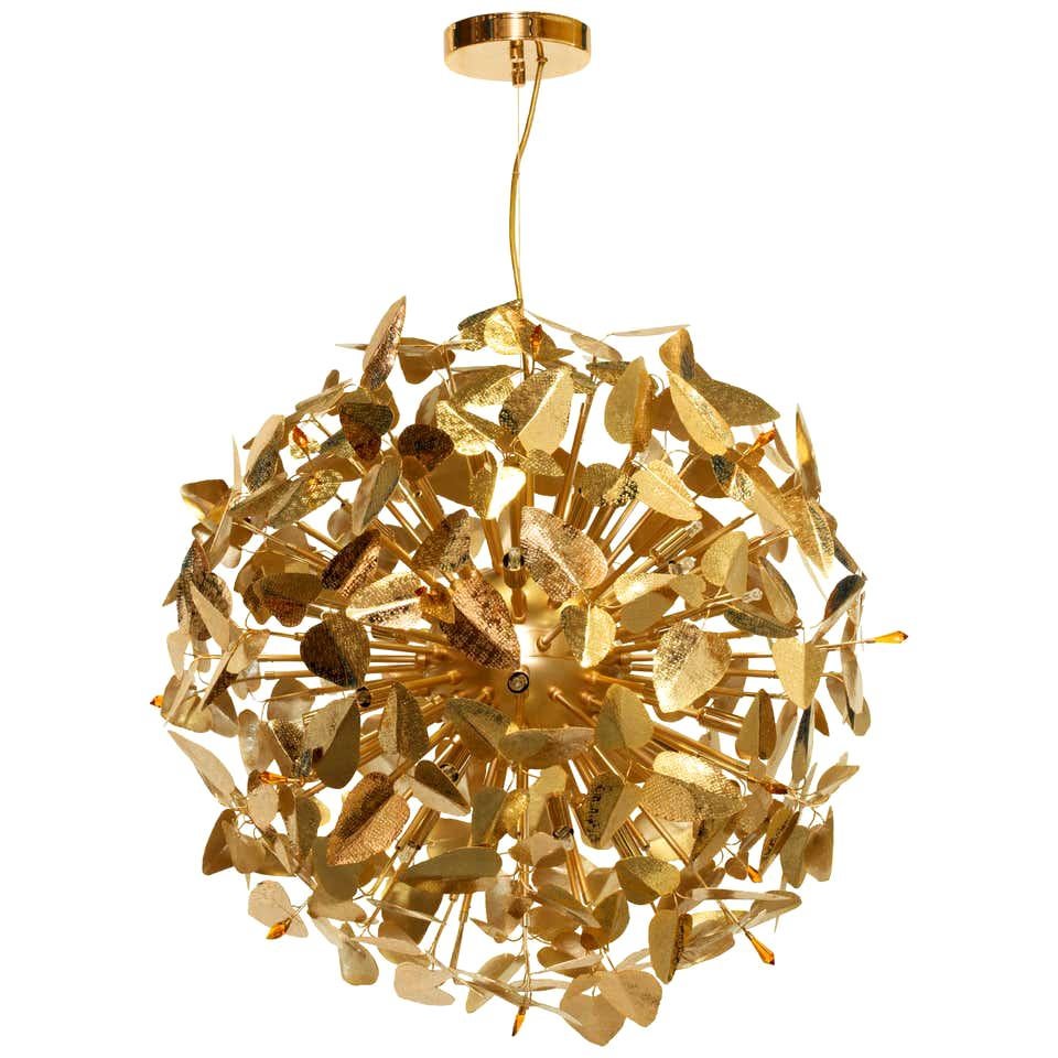 Lampe à suspension avec cristaux Swarovski ambrés en vente