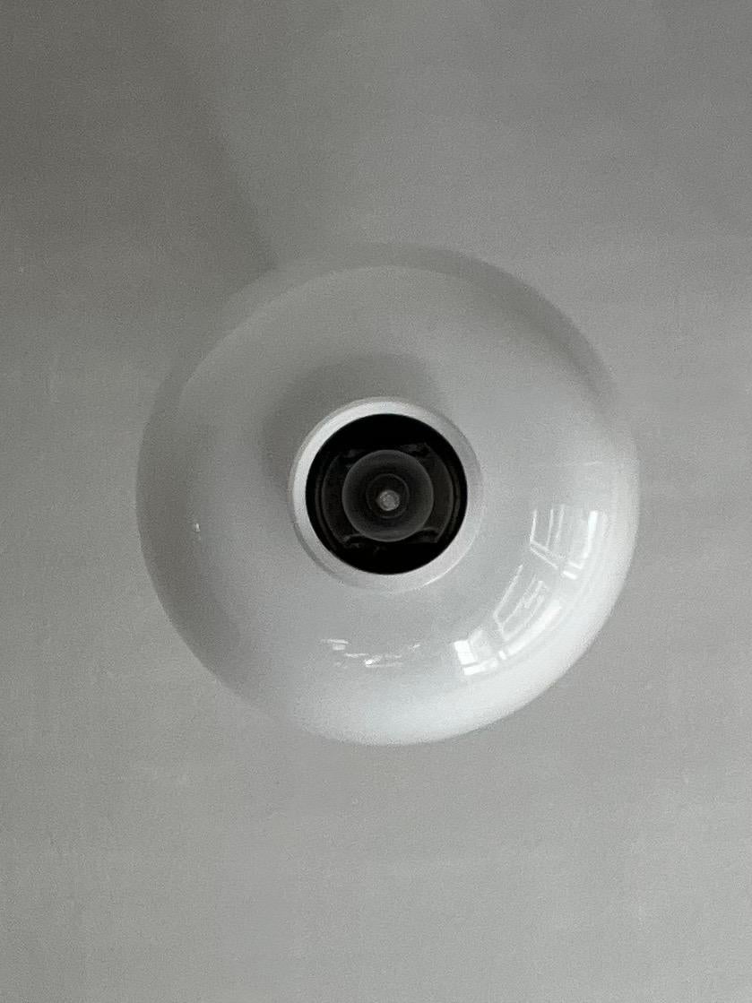 Pendant Light with Large White Glass Shade attributed to Pukeberg, Sweden For Sale 4