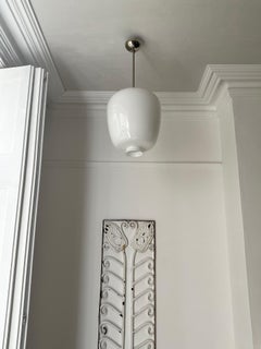 Pendant Light with Large White Glass Shade attributed to Pukeberg, Sweden