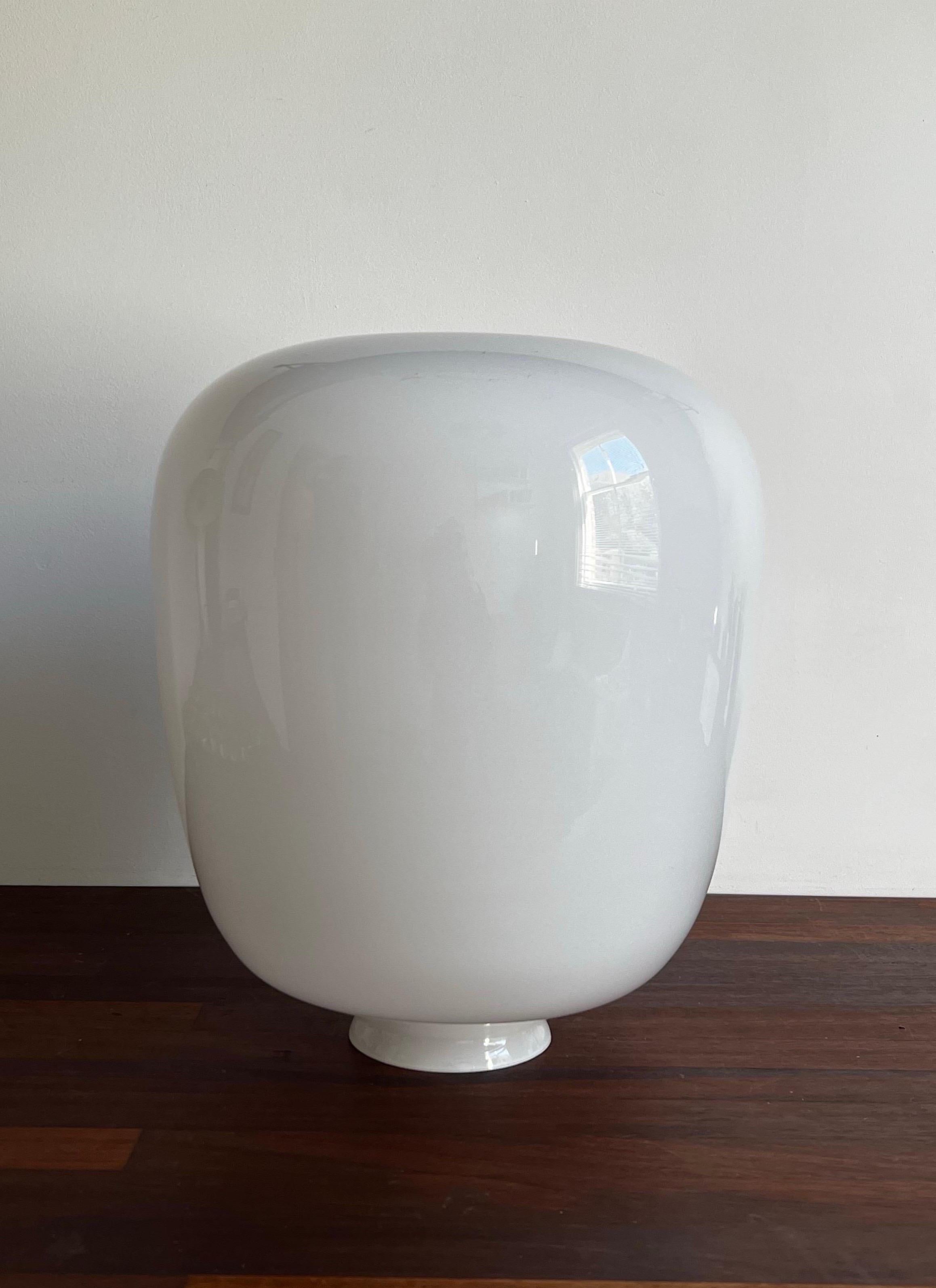 Pendant Light with Large White Glass Shade attributed to Pukeberg, Sweden In Good Condition For Sale In London, GB