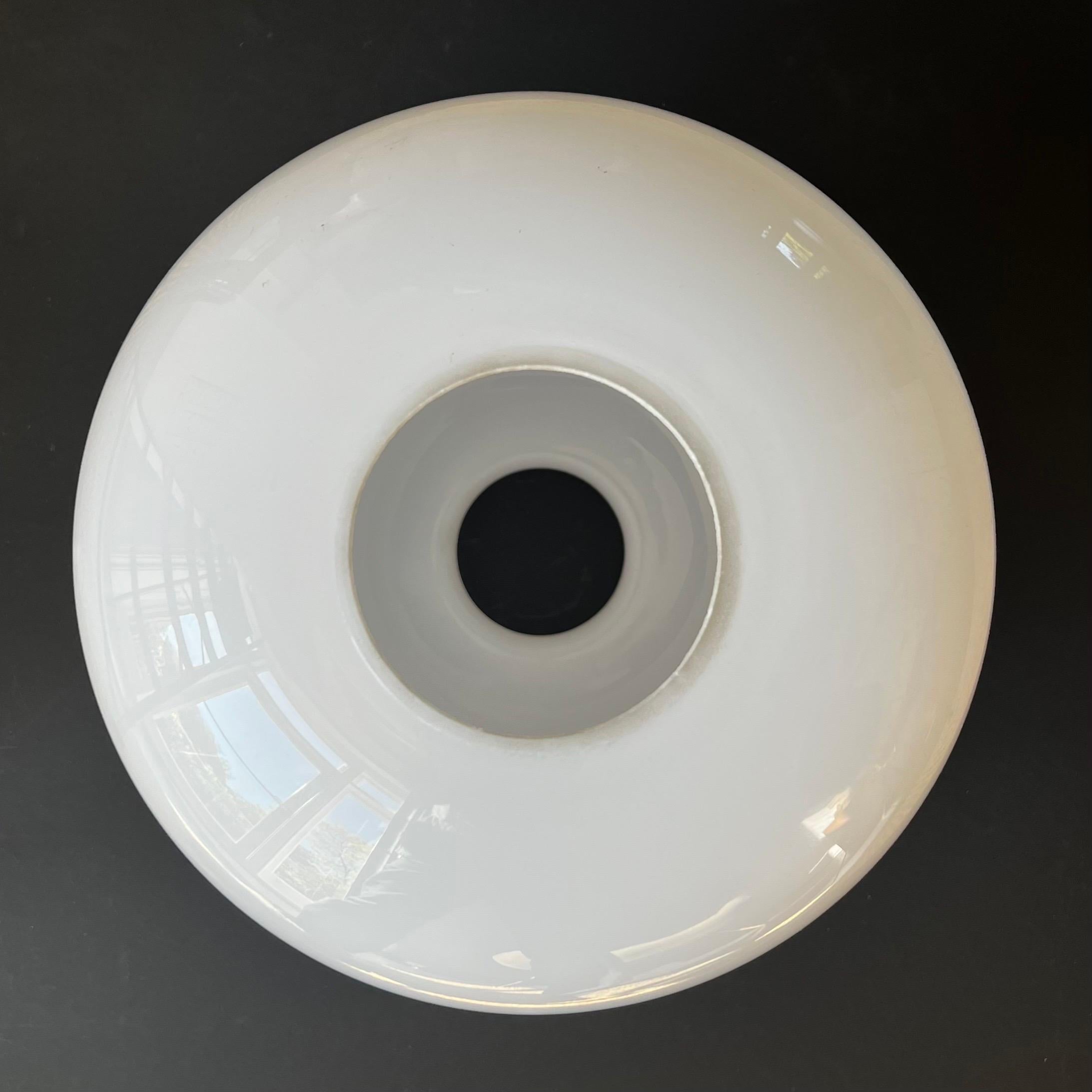 20th Century Pendant Light with Large White Glass Shade attributed to Pukeberg, Sweden For Sale
