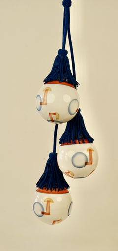 Pendant Light with Three Glass Balls, Custom made Posamenten, 1920's, Austria