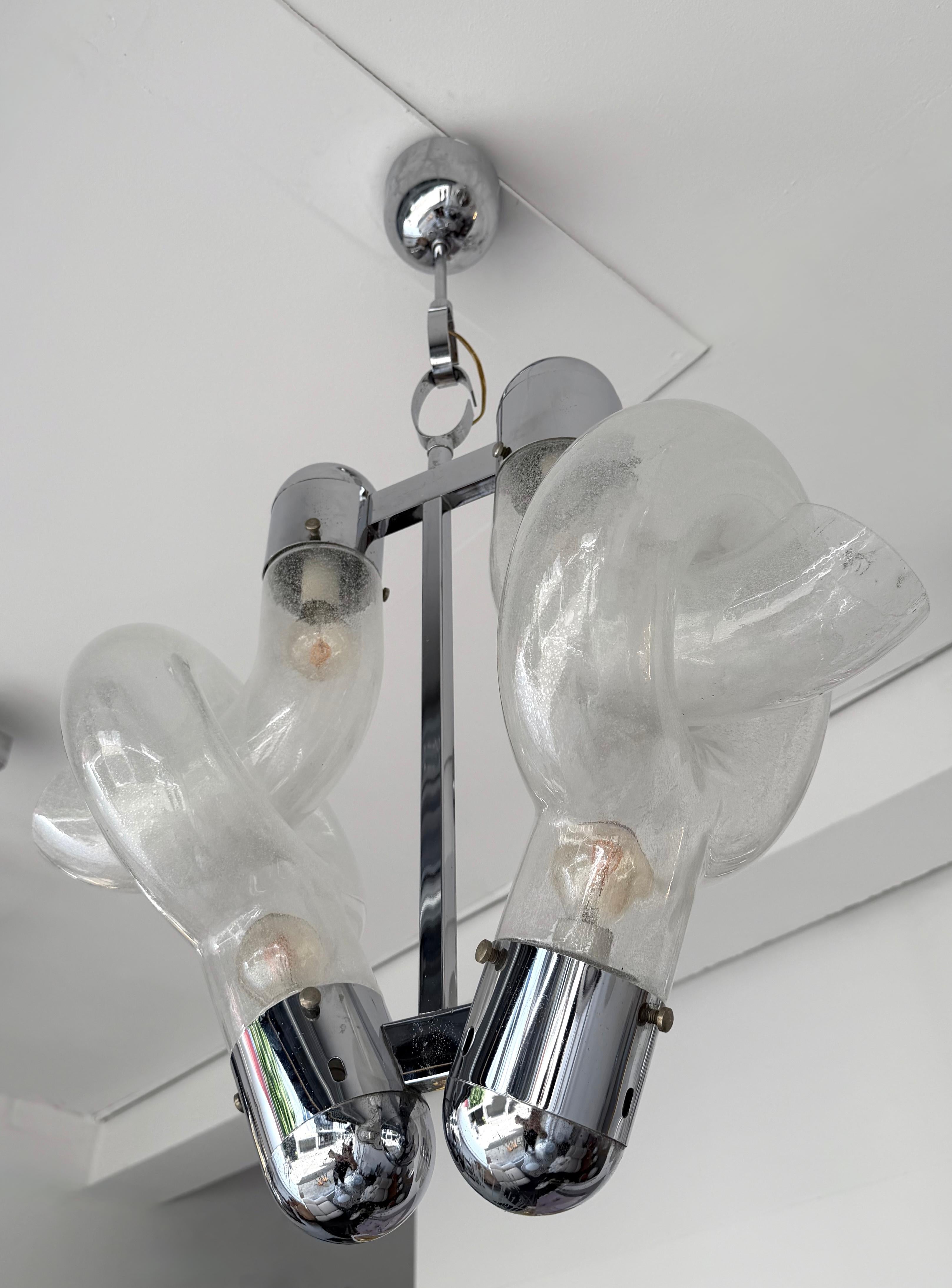 Lámpara colgante de cristal de Murano y metal por Aldo Nason para Mazzega, Italia, 1970s Moderno de mediados de siglo en venta