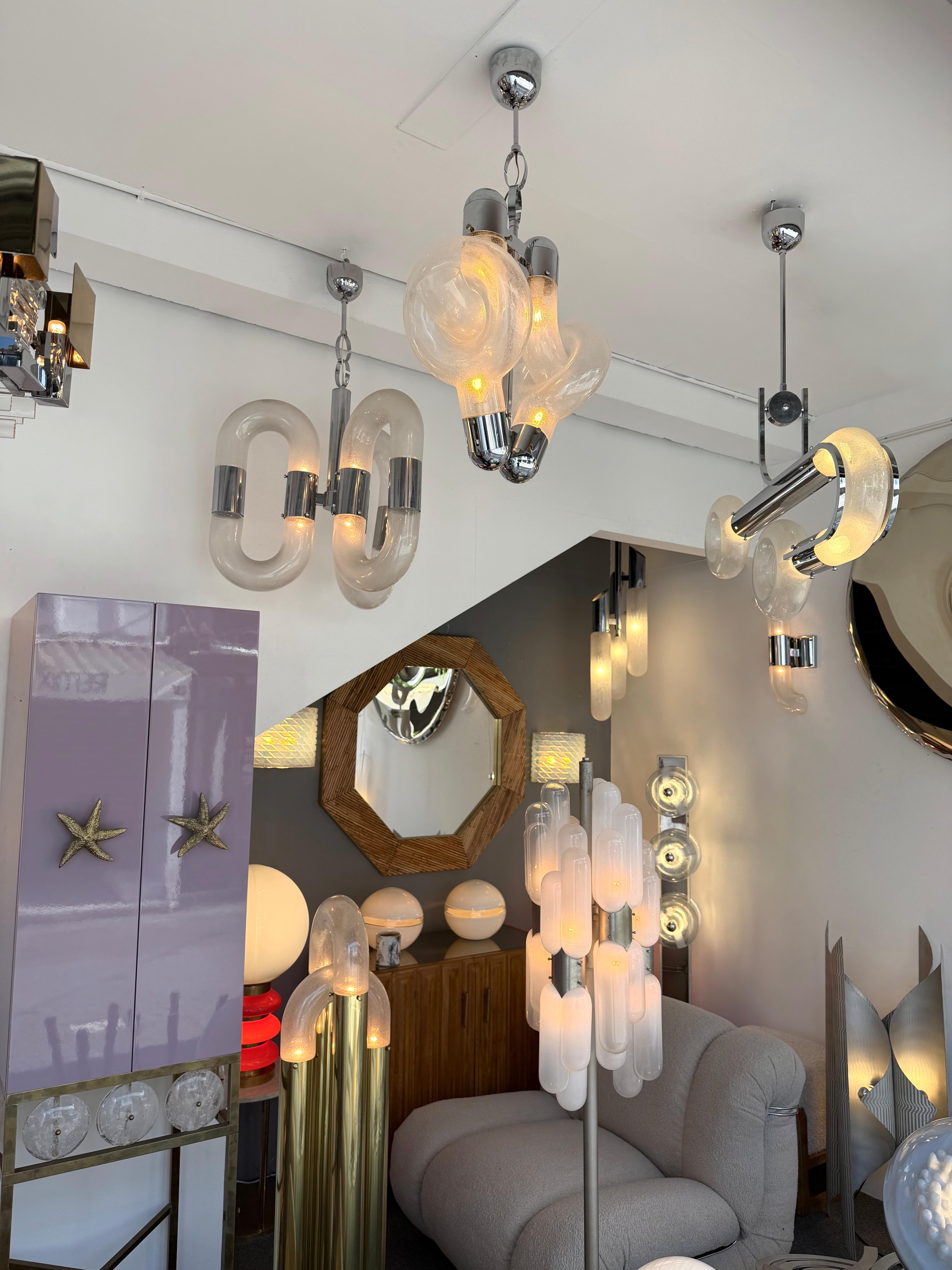 Lámpara colgante de cristal de Murano y metal por Aldo Nason para Mazzega, Italia, 1970s en venta 2