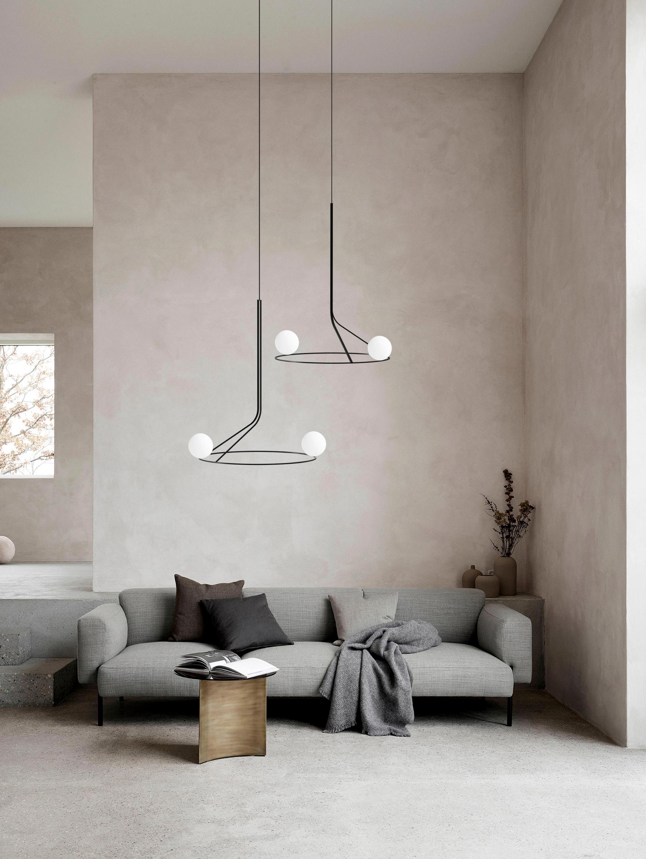 Steel Stylish minimalistic contemporary pendant lamp Na Linii, Pair Set opal glass For Sale