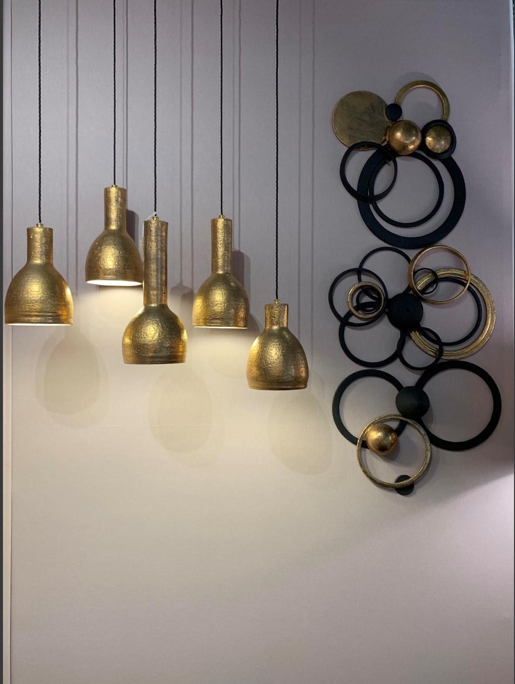 Glazed Pendant Lights by Sotis Filippides Ceramic and 24-Carat Gold, 21st Century For Sale