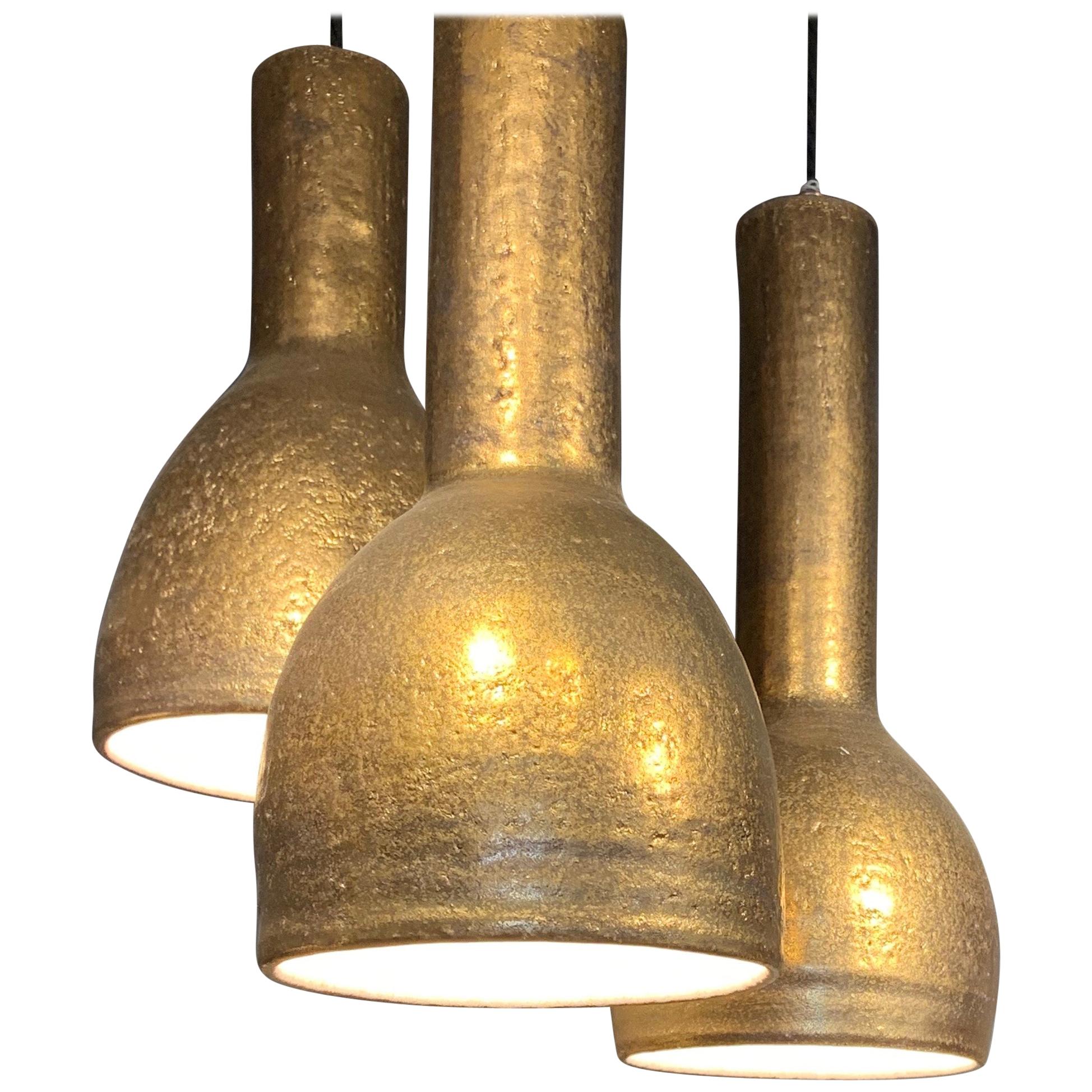 Lampes à suspension de Sotis Filippides en céramique et or 24 carats, XXIe siècle