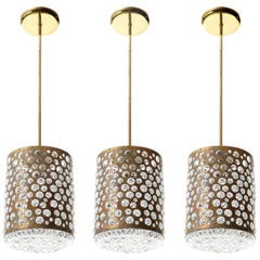 Pendant Lights, Patinated Brass and Bubble Glass, Rupert Nikoll, Austria, 1960