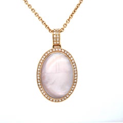 Pendant Locket Necklace 18k Yellow Gold 60 Diamonds 0.60 ct H VS Cut Pearl Pink