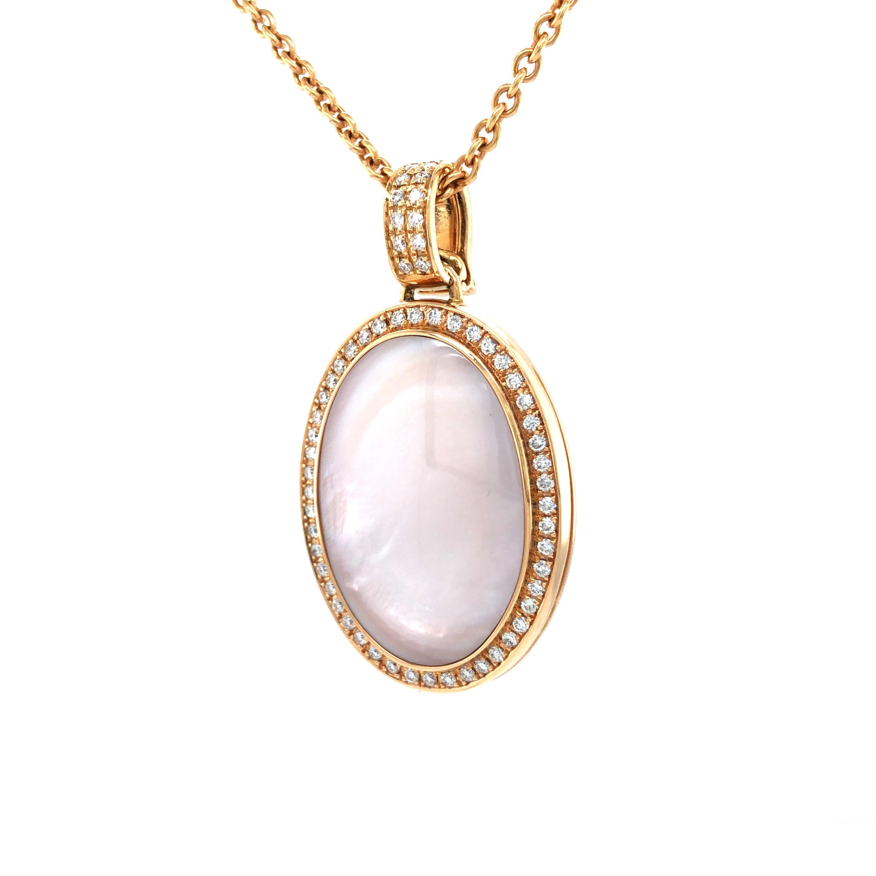 Contemporary Pendant Locket Necklace 18k Yellow Gold 60 Diamonds 0.60 ct H VS Cut Pearl Pink For Sale
