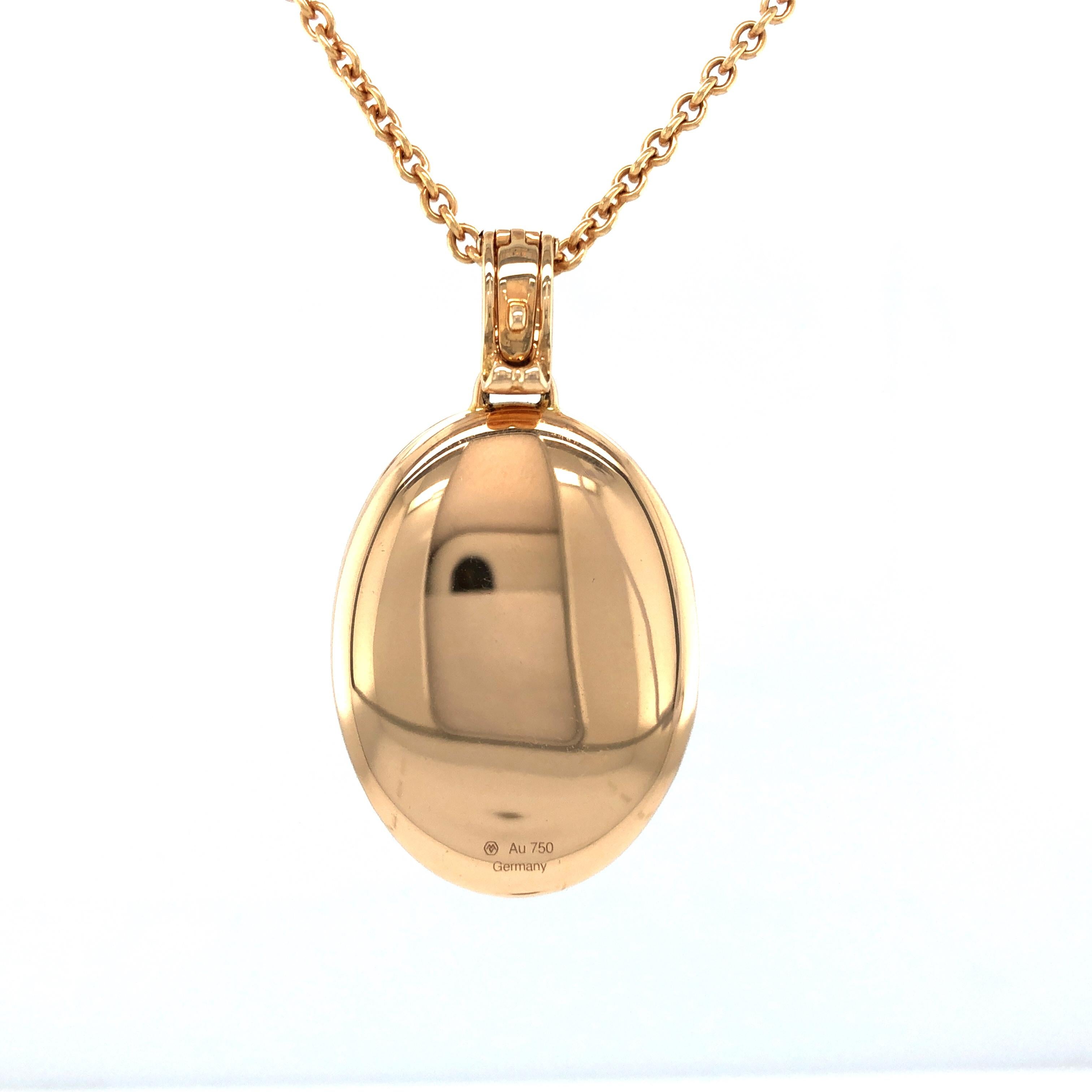Brilliant Cut Pendant Locket Necklace 18k Yellow Gold 60 Diamonds 0.60 ct H VS Cut Pearl Pink For Sale