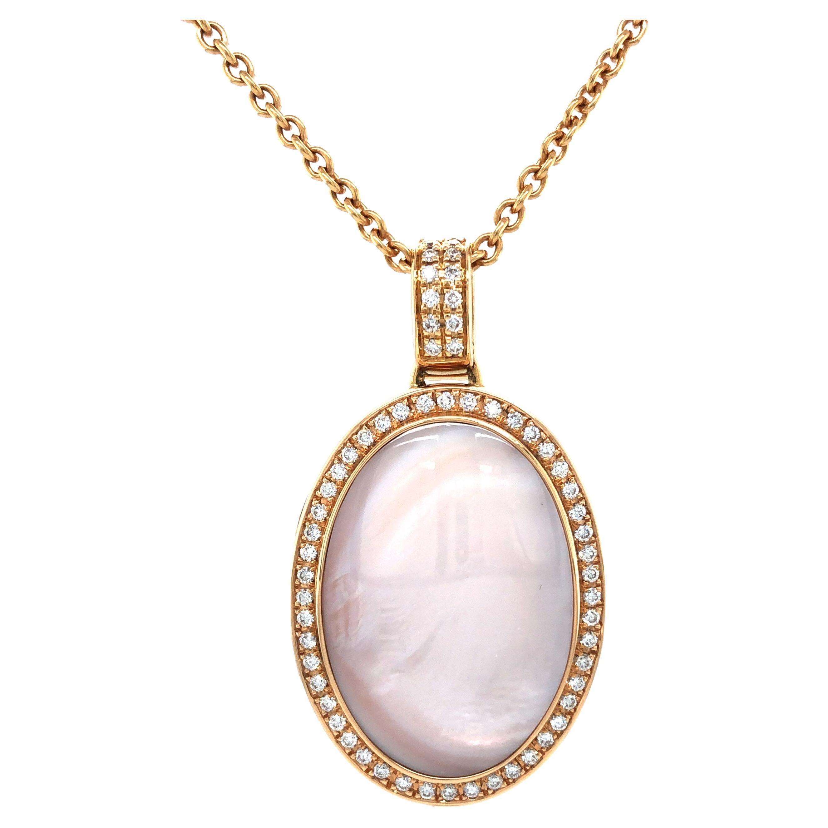 Pendant Locket Necklace 18k Yellow Gold 60 Diamonds 0.60 ct H VS Cut Pearl Pink For Sale