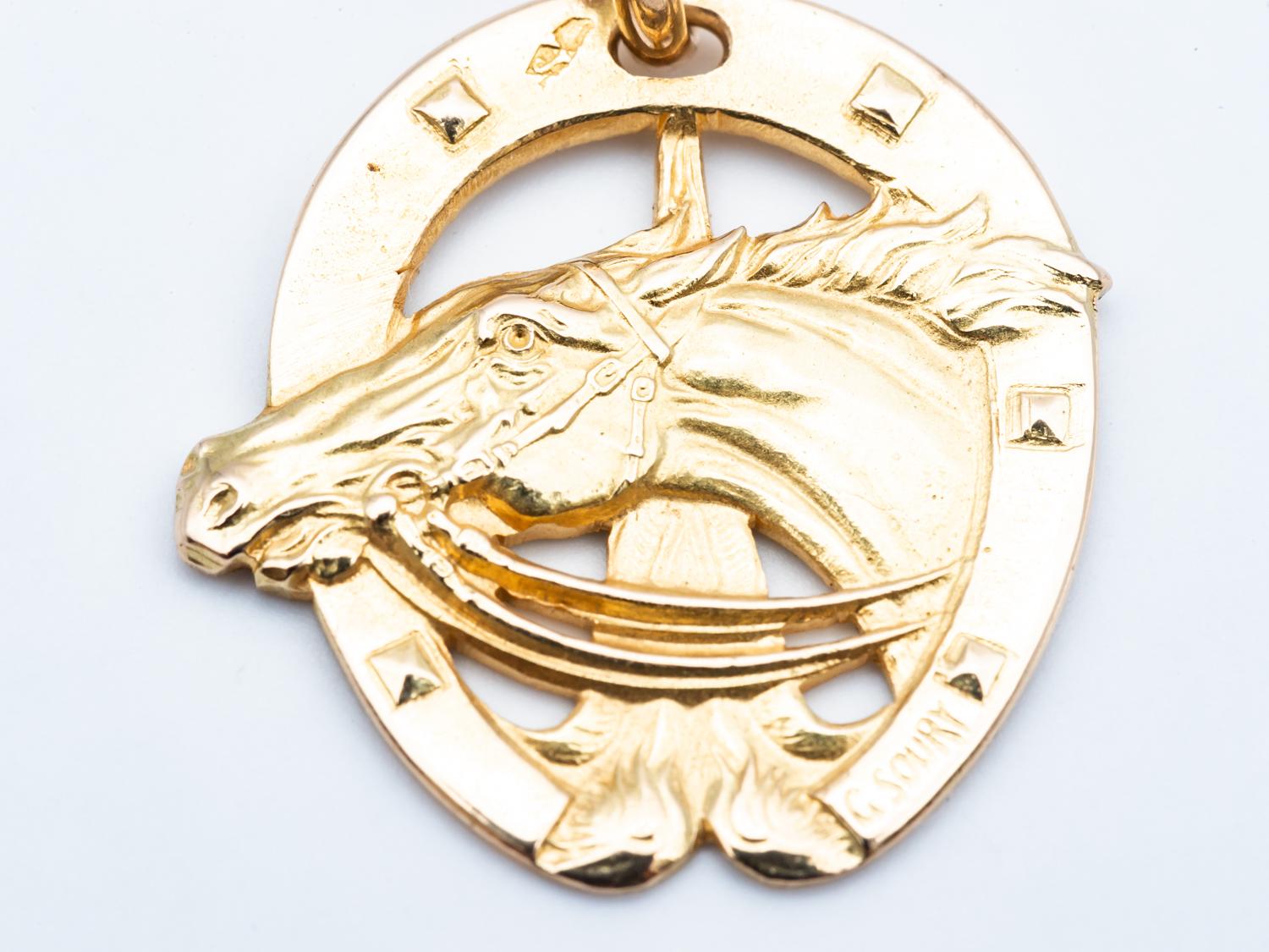 Artisan Pendant Lucky Charm Horse Yellow Gold 18 Karat  For Sale