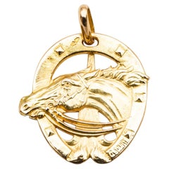 Vintage Pendant Lucky Charm Horse Yellow Gold 18 Karat 