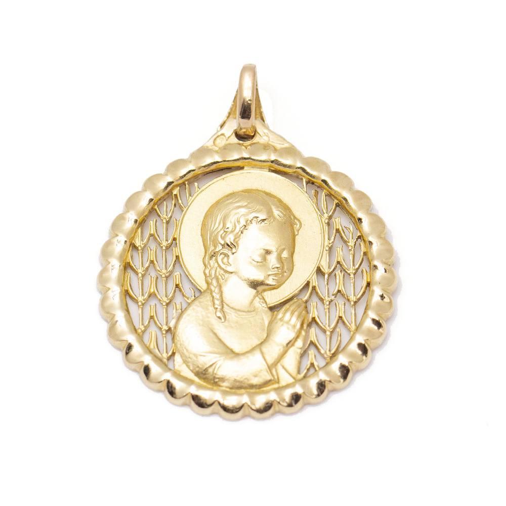 Original Gold Medal 1959 with openwork  18kt Yellow Gold  6,18 grams  Measures: 3,8cm long (including ring) and 3,0cm wide  This pendant is in perfect condition  Original antique second hand product  Ref.:D359886JC