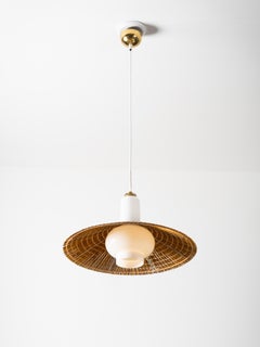 Pendant Model K3-44 in Glass, Wood Slat & Brass by Paavo Tynell for Idman, 1950s
