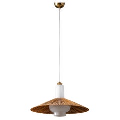 Pendant Model K3-44 in Glass, Wood Slat & Brass by Paavo Tynell for Idman, 1950s