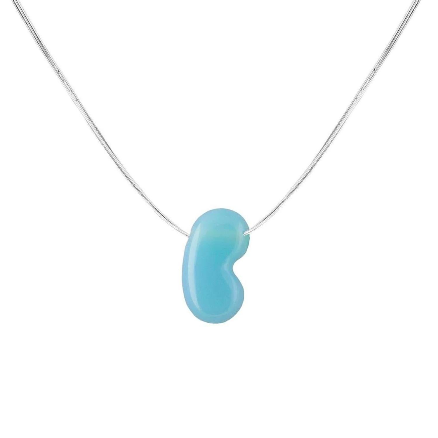Pendant Necklace, 18 Karat White Gold with Turquoise Agate Jellybean Pendant In New Condition For Sale In Ballynahinch, Co Down