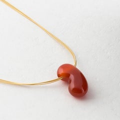 Pendant Necklace, 18 Karat Gold and Carnelian Jellybean