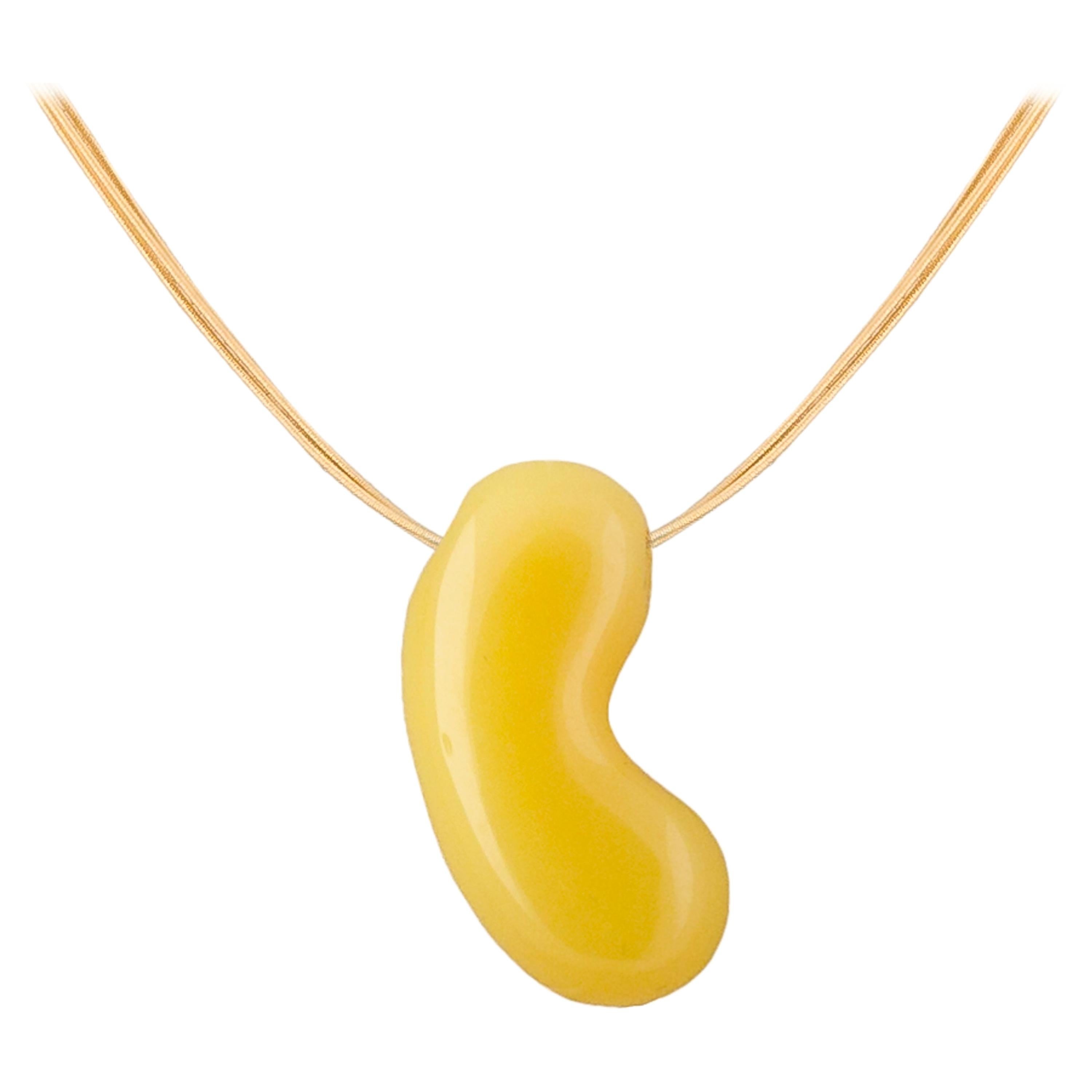 Pendant Necklace, 18 Karat Gold and Yellow Agate Jellybean For Sale