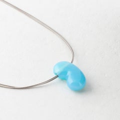 Pendant Necklace, 18 Karat White Gold with Turquoise Agate Jellybean Pendant