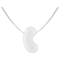 Pendant Necklace, 18 Karat White Gold with White Agate Jellybean Pendant